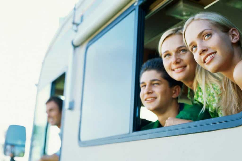 Family in a caravan for a holiday trip
